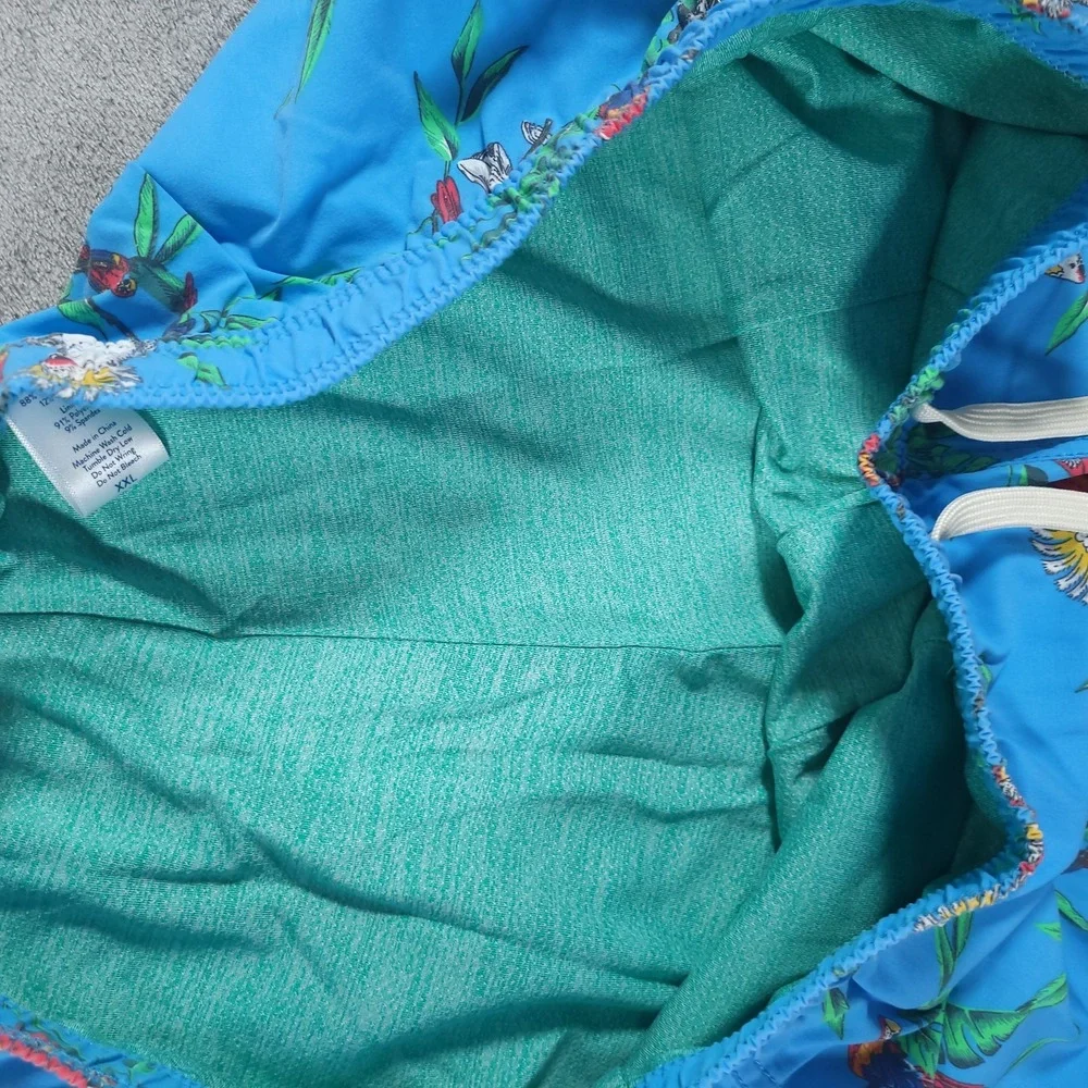 NEW Fair‎ Harbor Bungalow Short Mens 2X Blue Parrot Party Tropical Swim Trunks